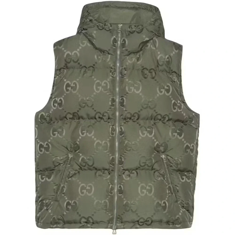 AUTHENTIC GUCCI JUMBO GG monogram CANVAS DOWN VEST green men’s hood puffer gilet